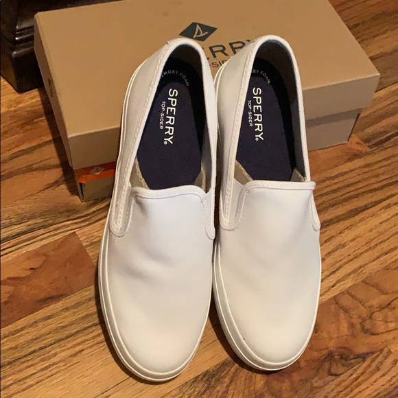 sperry white slip ons
